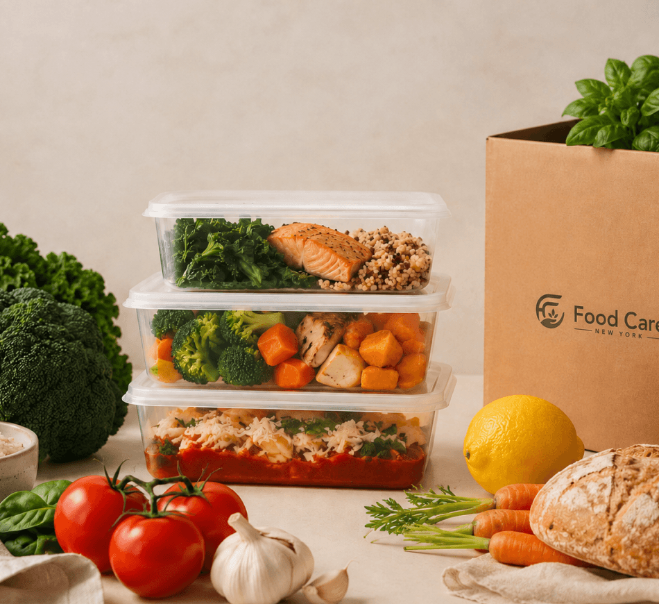 Fresh healthy ingredients and meal prep containers