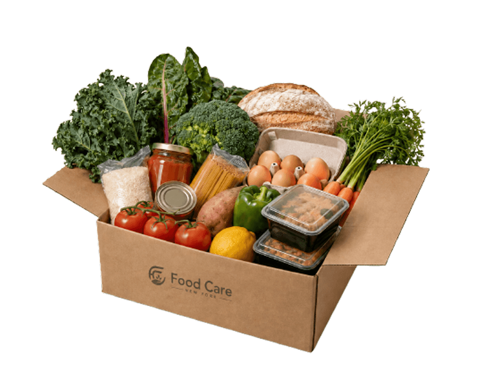 Cardboard box filled with fresh groceries